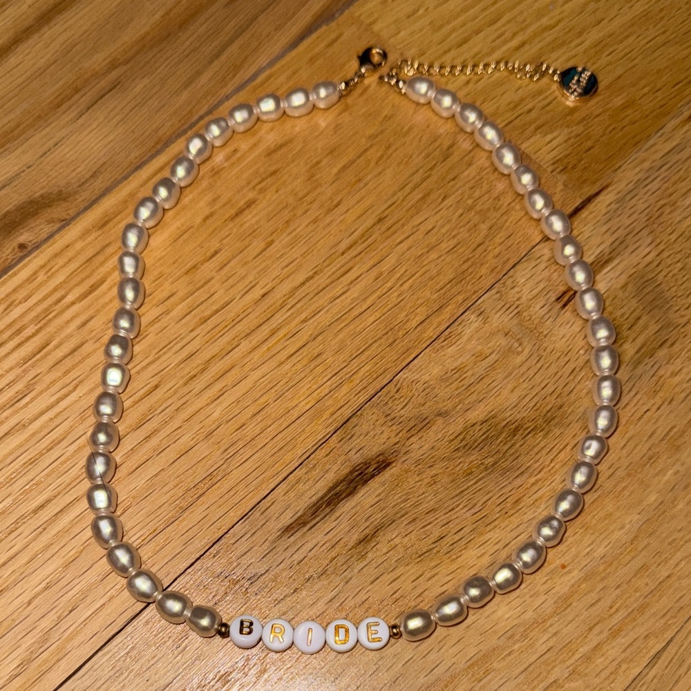 Pearl 'BRIDE' Beaded Choker - Gold Accent